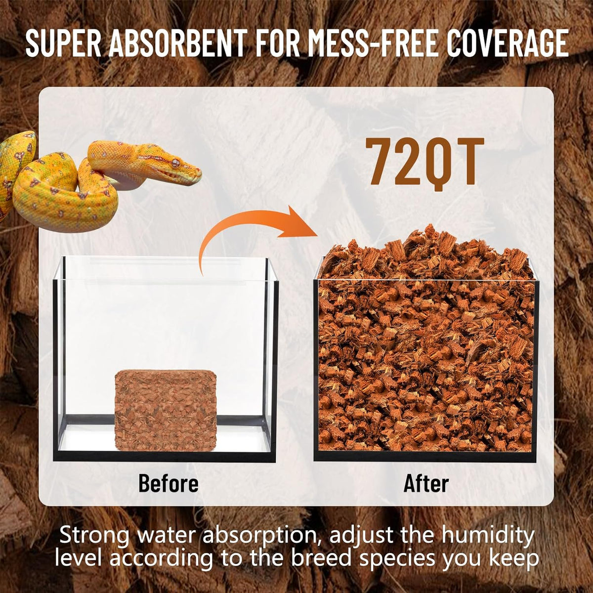 Riare 10LB Coconut Chip Substrate for Reptiles, 72 Quart Coconut Fiber Substrate Coco Chips