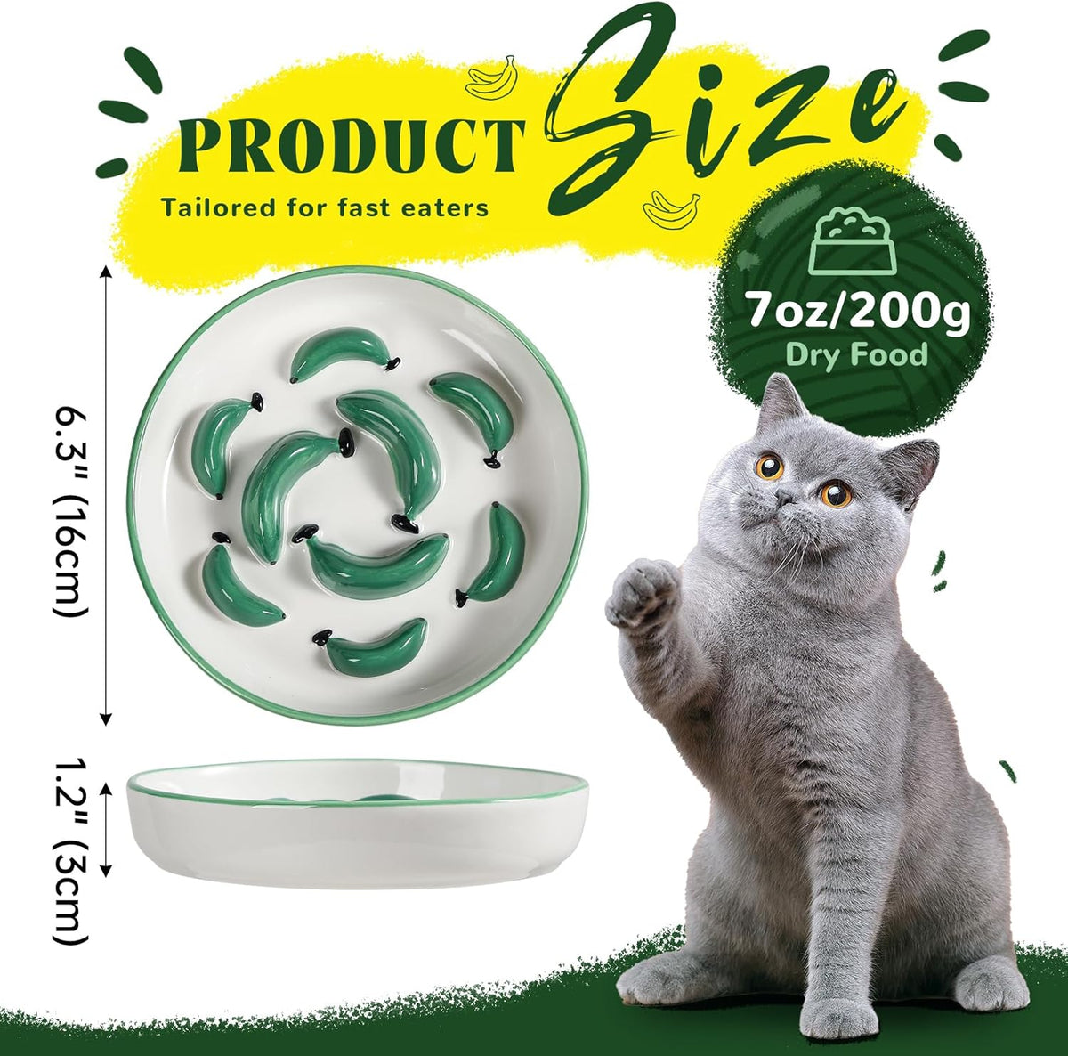 Ceramic Cat Slow Feeder Bowl - Vibrant Cat Feeding Bowl - Cute Maze Food Dish for Slow Eating