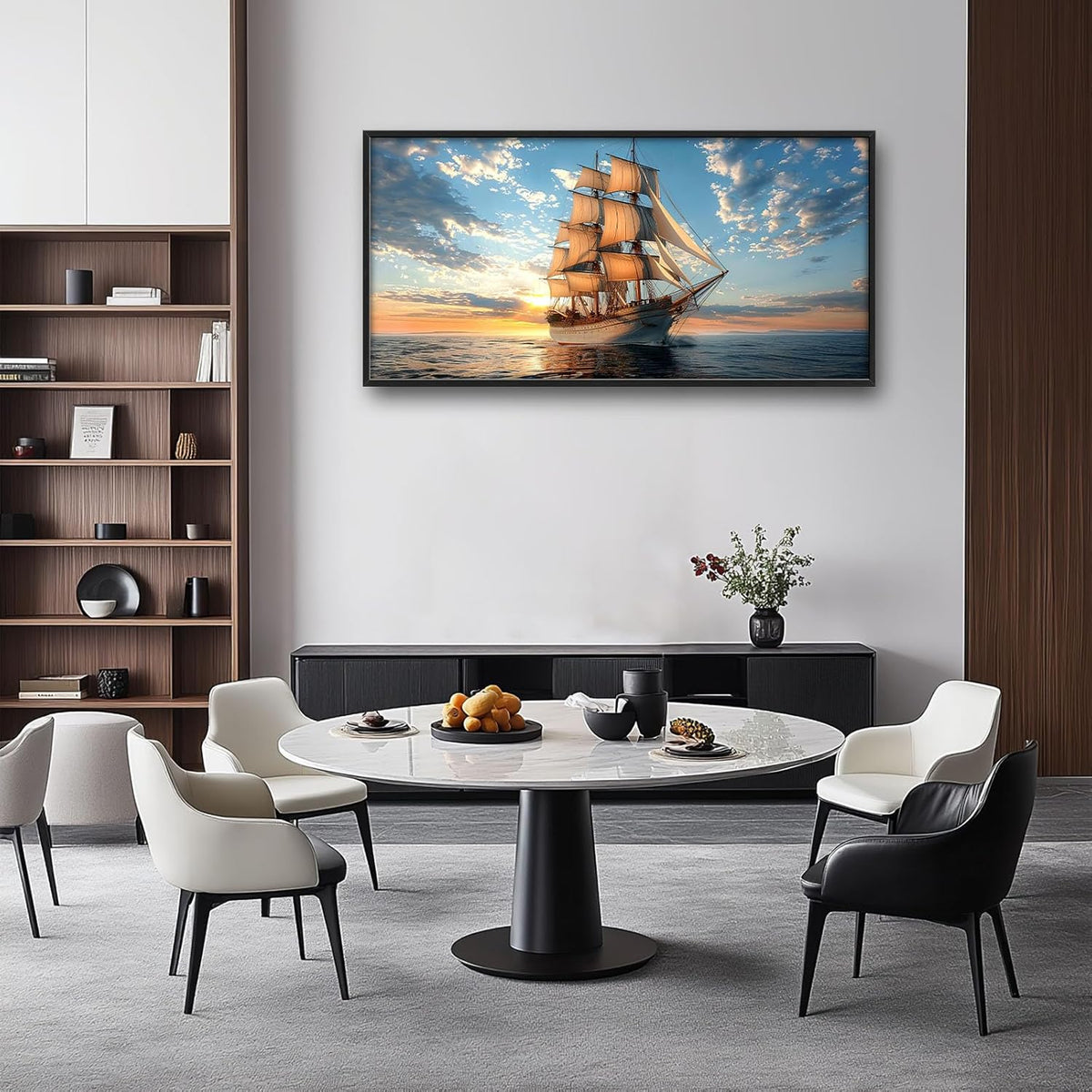 Nautical Ship Large Wall Art Sea Sailing Ship Pictures Sunrise Seascape Wall Decor Nature Landscape