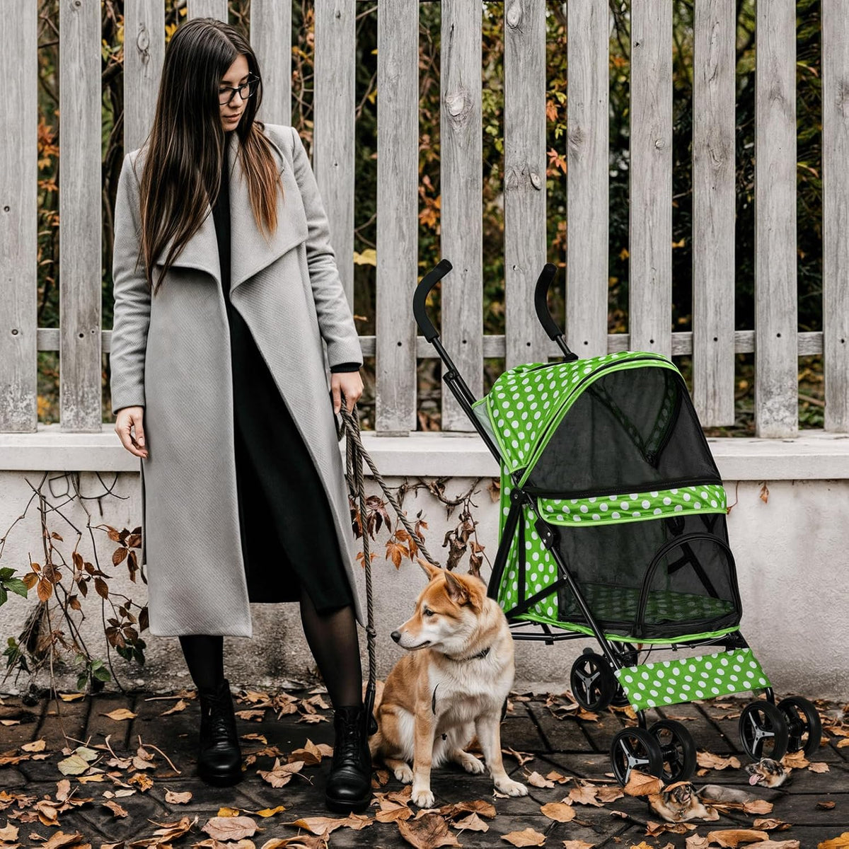 MoNiBloom 4 Wheels Pet Stroller, Easy-Fold Umbrella Shaped Dog Cat Jogger Stroller w/Storage Bag &