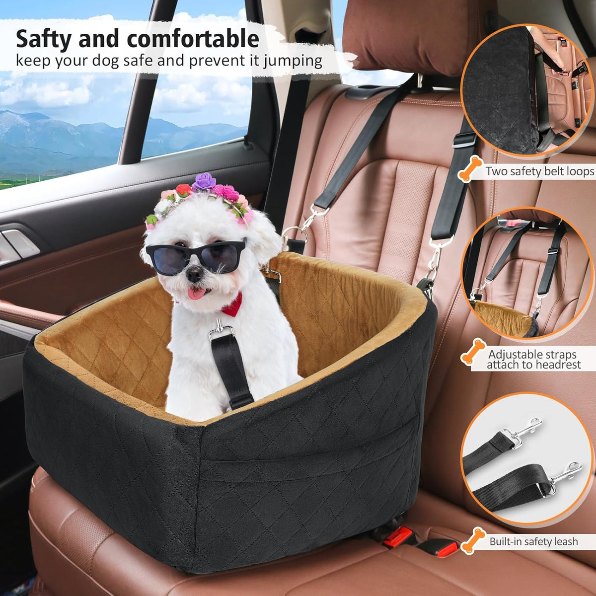 Dog Car Seat for Small Medium Dogs,Detachable Washable Dog Booster Seat Under 30lbs, Pet Car Seat