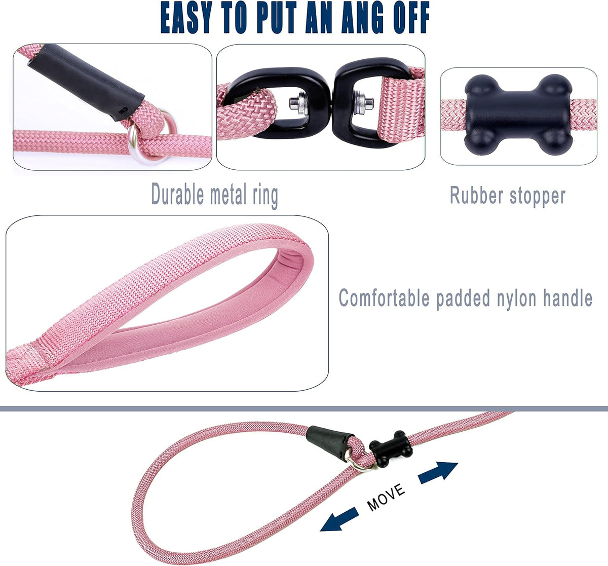 Slip Lead Dog Leash，Strong Nylon Rope Leash and Padded Handle,No Pull Outdoor Walking Training Lead