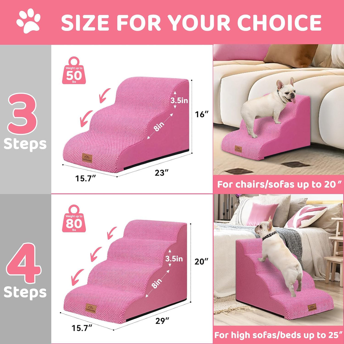 Dog Ramp and Stair for Bed 16" H-20 H,3-Step Cat Stair for Sofa and Chair,4-Step Dog Ramp for High