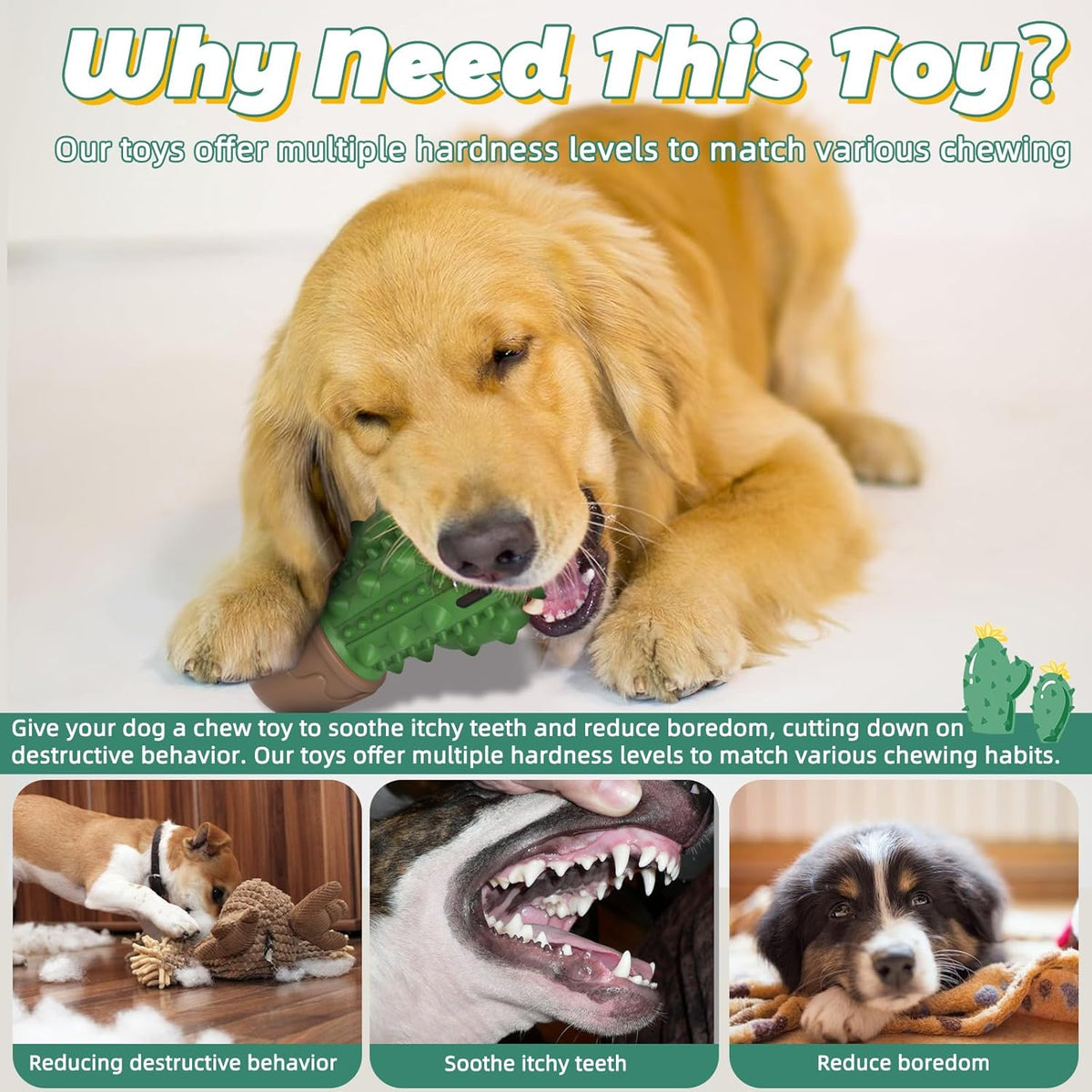 Dog Chew Toys Toothbrush Stick Teeth Cleaning Brush Dental for Medium Large Dog, Puppy