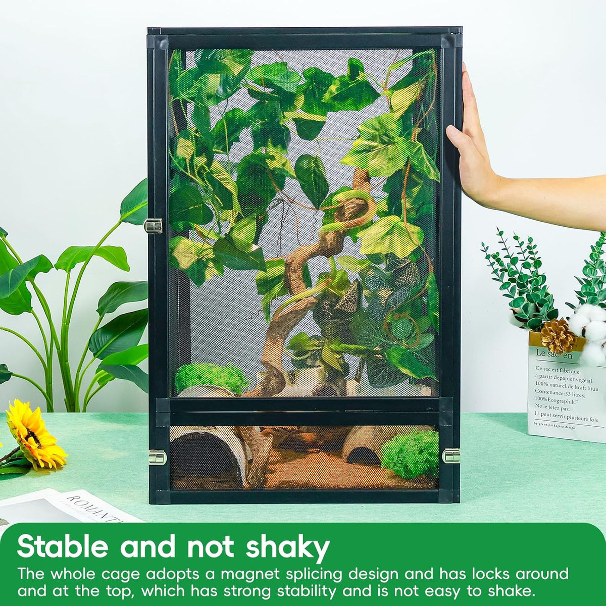 33 Gal Detachable and Foldable Reptile Butterfly Cage Terrarium, 360° Observation, Airflow