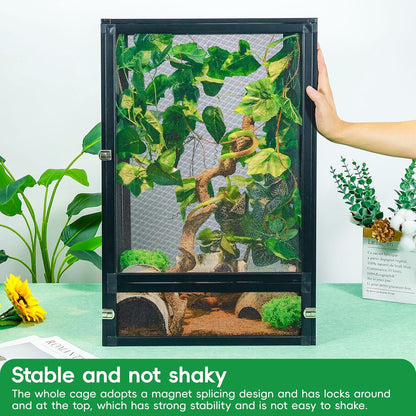 33 Gal Detachable and Foldable Reptile Butterfly Cage Terrarium, 360° Observation, Airflow