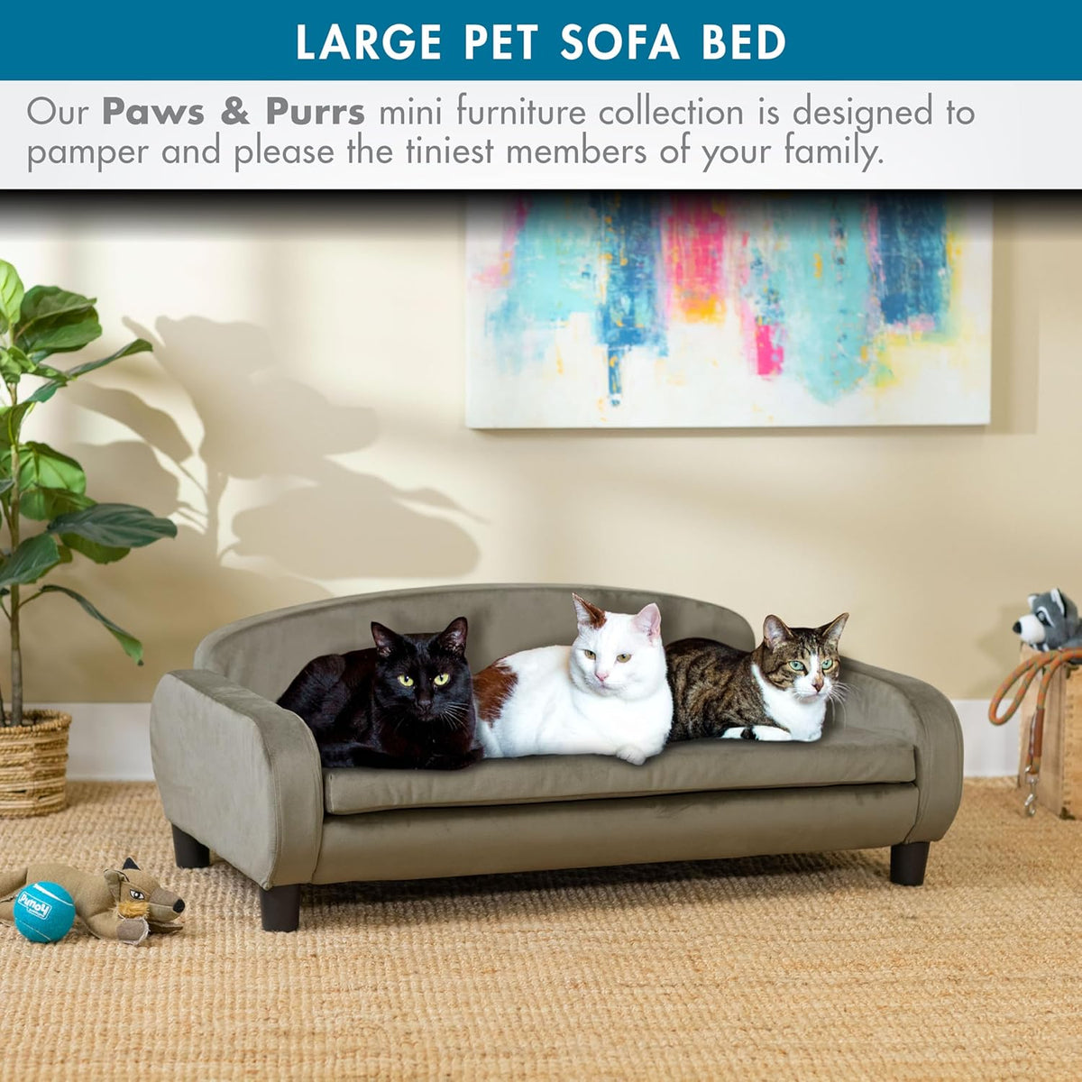 Paws & Purrs Multi-Cat Sofa Bed – 41.5″ Wide Elevated Pet Couch with 3″ Foam Mattress, Removable