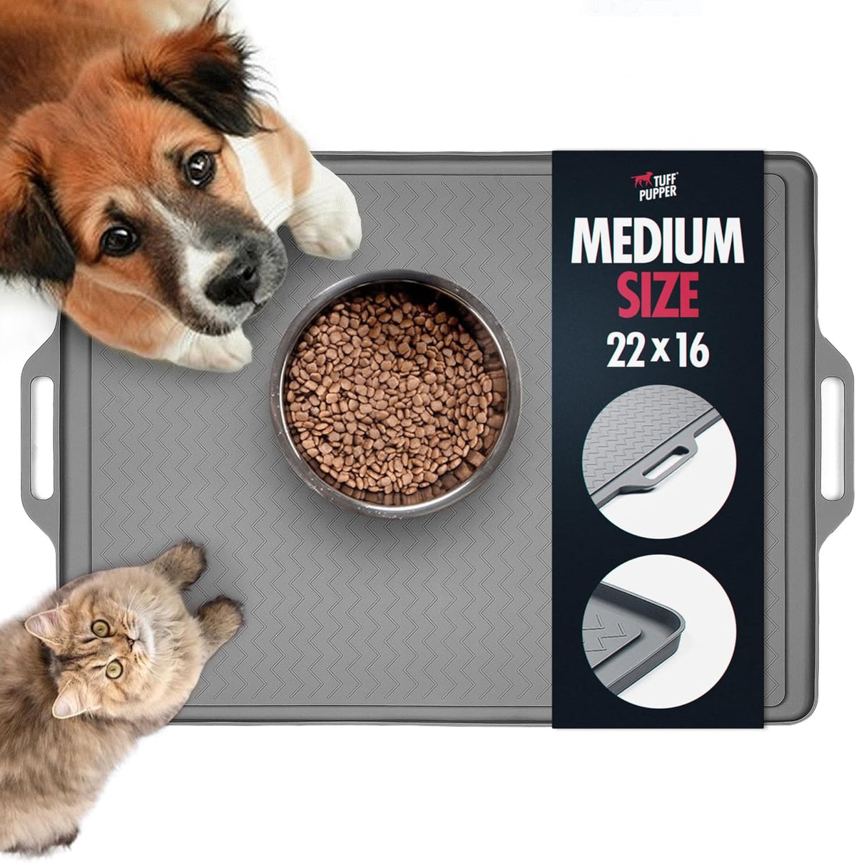 Tuff Pupper 22x16 Medium Dog Feeding Mat for Food and Water | Dog Food Mats for Floors | Waterproof