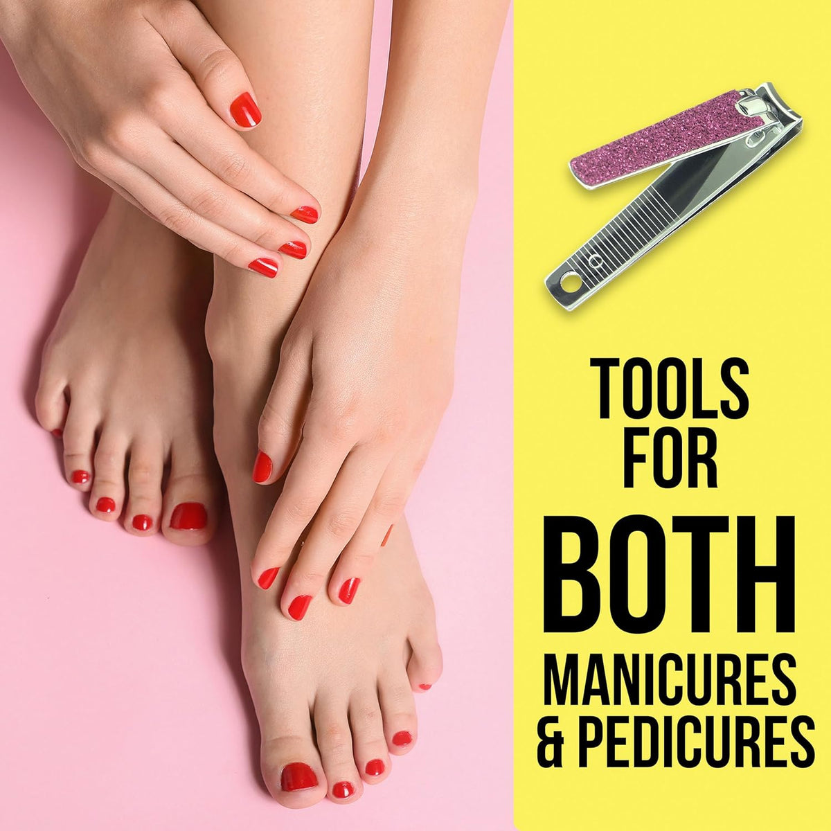 Nail Clippers Set - 2pc Pink Glitter Nail Clipper Value Pack, Big & Small Precision Nail Clippers