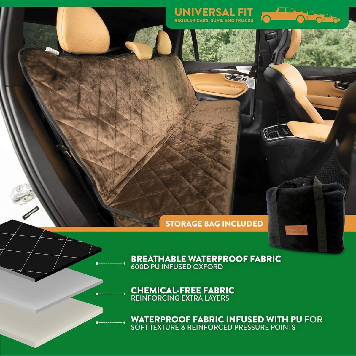 Plush Paws Products Velvet Rear Car Seat Protector w/Hammock | Washable & Waterproof Back Seat Dog
