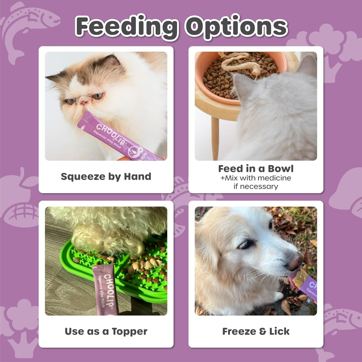Squeeze Vita Stick Lickable Treats for Dogs & Cats. 7 Skin & Coat Support Sticks with Essential