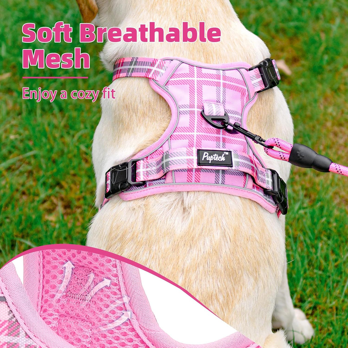 PUPTECK No Pull Dog Harness Medium Sized, Adjustable Reflective Dog Harness with Handle Easy