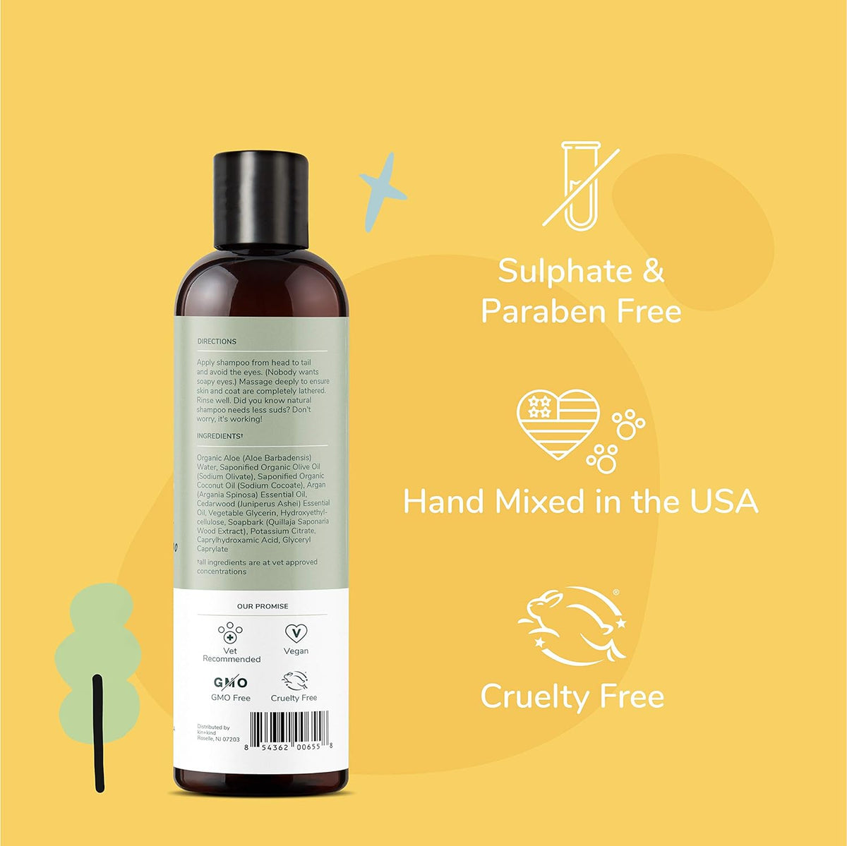 kin+kind Dog Shampoo for Dry, Itchy Skin and Coat Relief - Safe, Natural Formula with Olive Oil