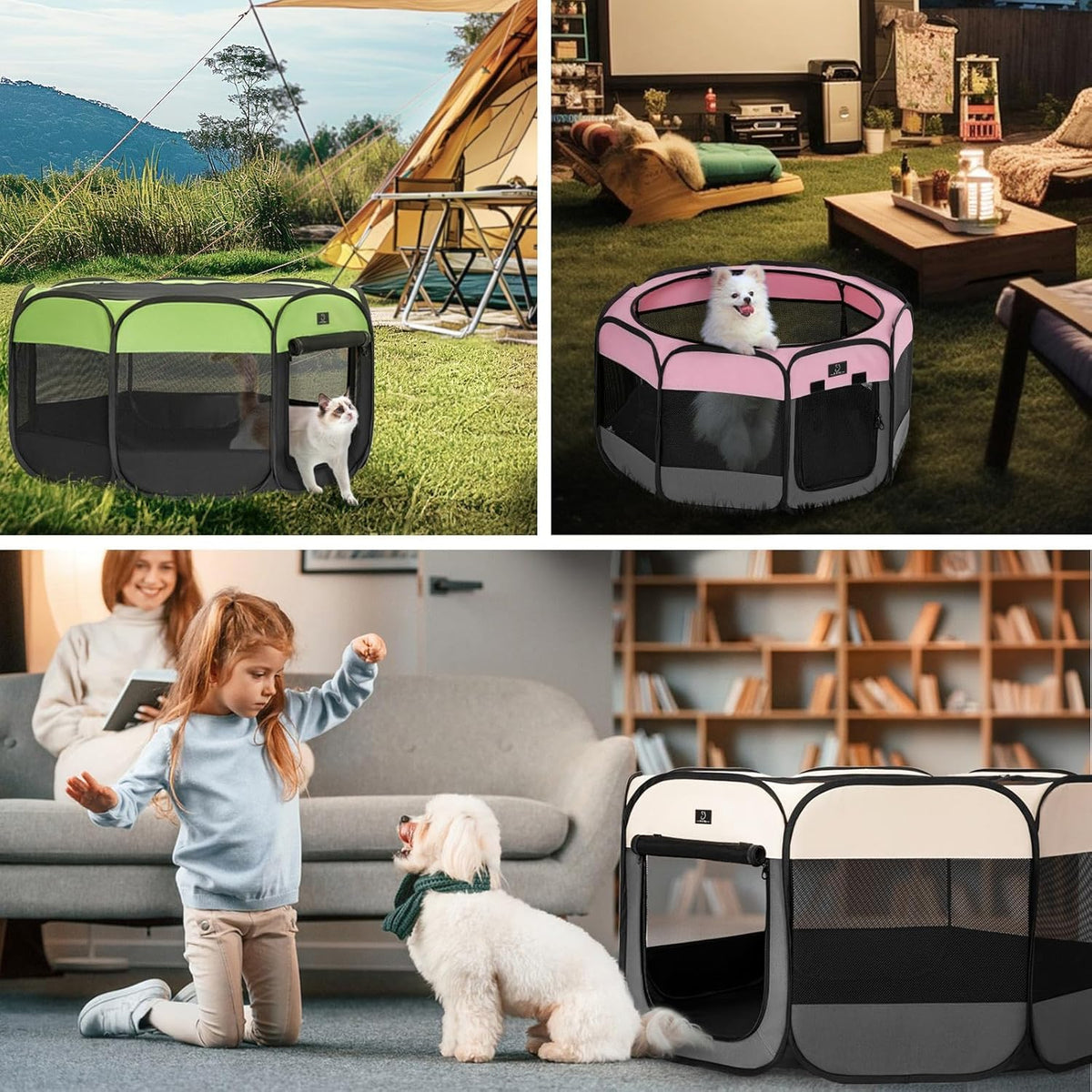 A4Pet Dog Playpen Indoor, 49” Portable Playpen with Bowl, Suitable for Puppies, Kittens, and Small
