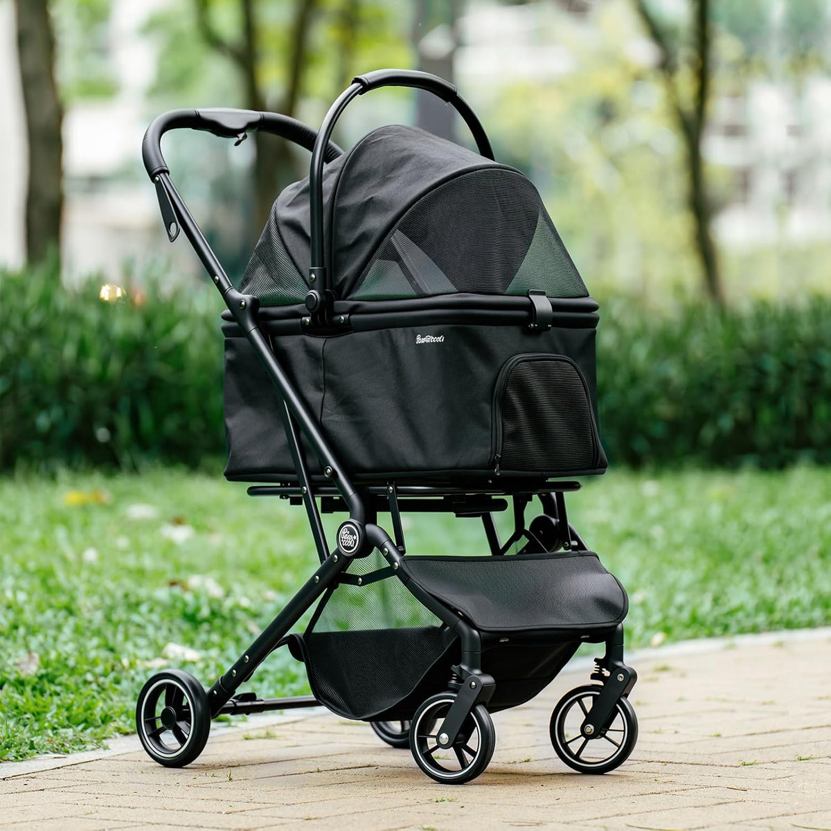 4 Wheels Pet Stroller, Dog Stroller for Small/Medium Dogs and Cats up to 33 lbs, One-Click Fold &