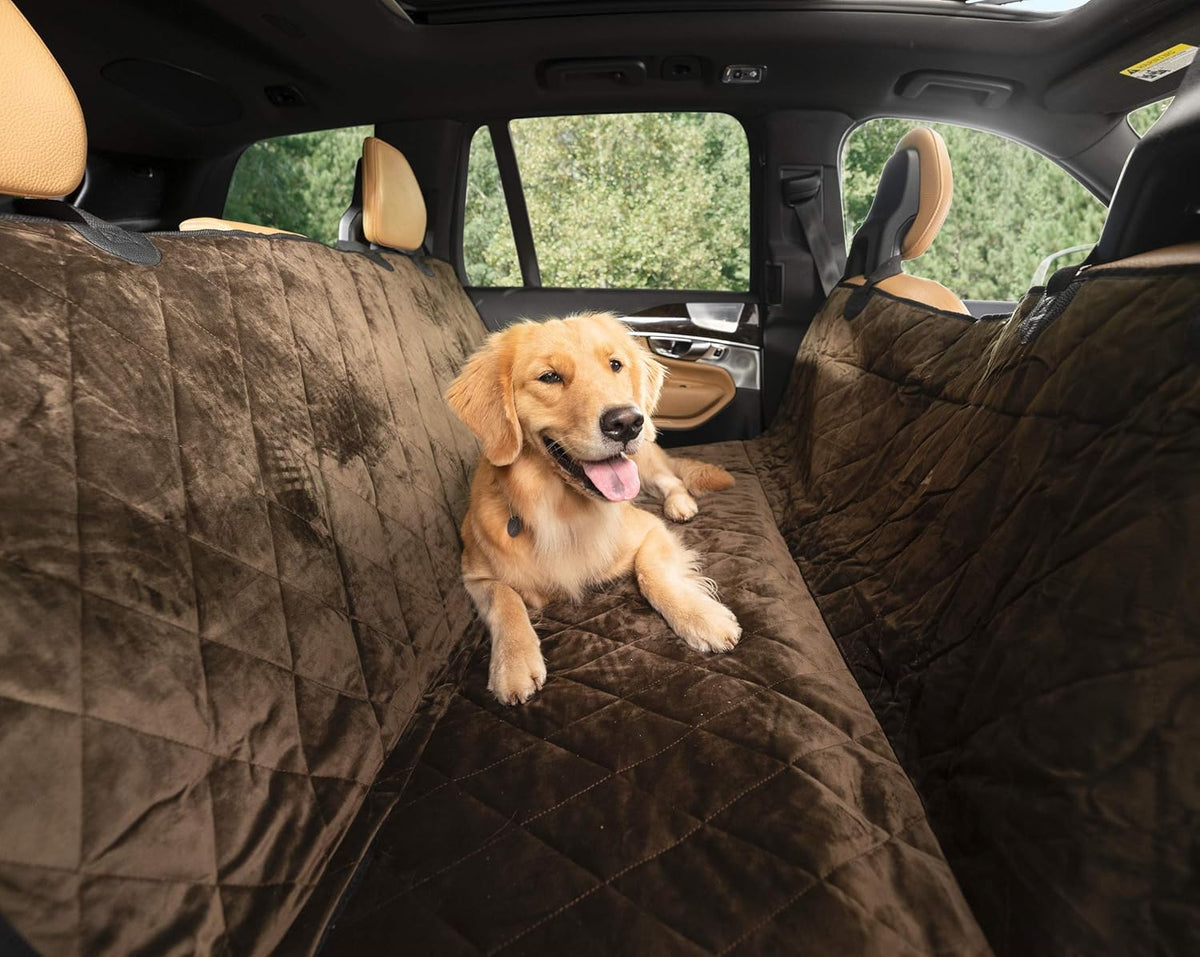 Plush Paws Products Velvet Rear Car Seat Protector w/Hammock | Washable & Waterproof Back Seat Dog