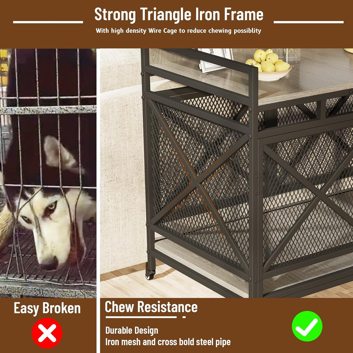 COZPAW Large Dog Crate Furniture, 48 Inch Wooden Dog Kennel for XLarge Dogs, Heavy Duty Dogs