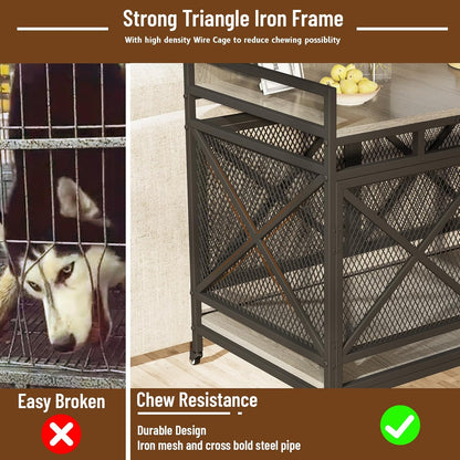 COZPAW Large Dog Crate Furniture, 48 Inch Wooden Dog Kennel for XLarge Dogs, Heavy Duty Dogs