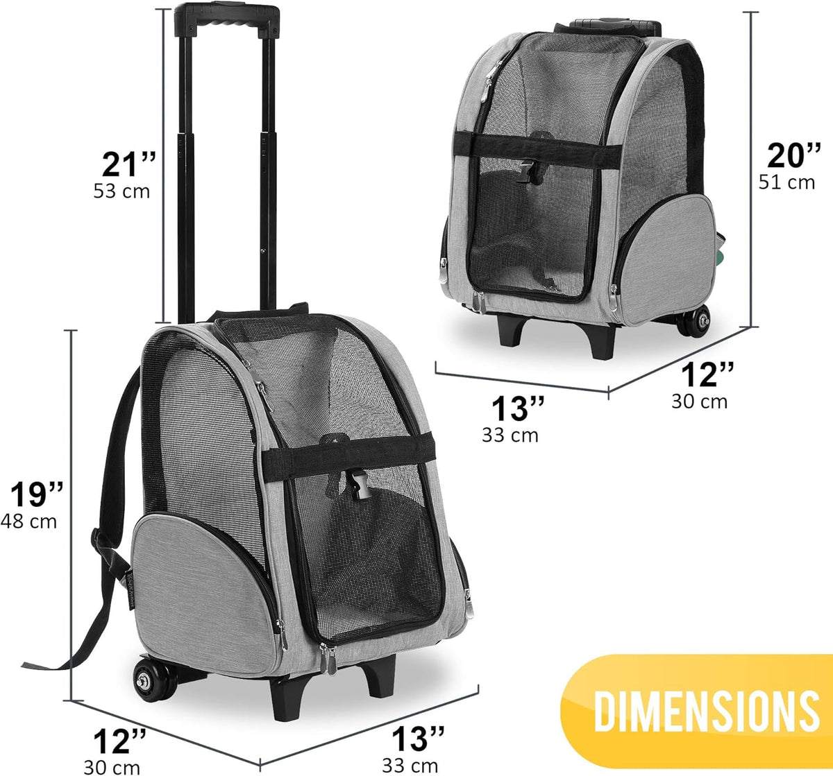 KOPEKS Deluxe Backpack Pet Travel Carrier with Double Wheels for Pets up to 10 Pounds - Black