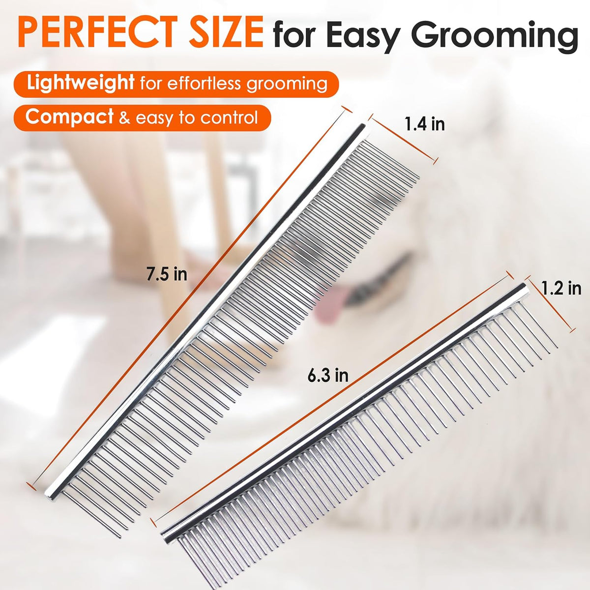 Dog Comb to Remove Tangles and Knots, Cat Comb with Stainless Steel Teeth and Non-Slip Handle, Dog
