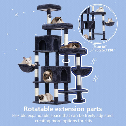 Hey-brother Cat Tree Tower, Scratching Posts with a Extended Part, Wide Platforms, Cozy Condos