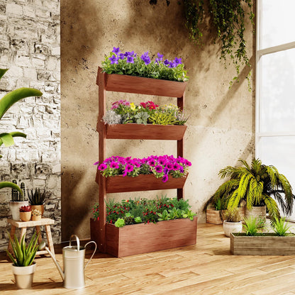 SUNYRISY 4 Tiers Vertical Wooden Raised Garden Bed Outdoor, Freestanding Garden Planter Box Stand