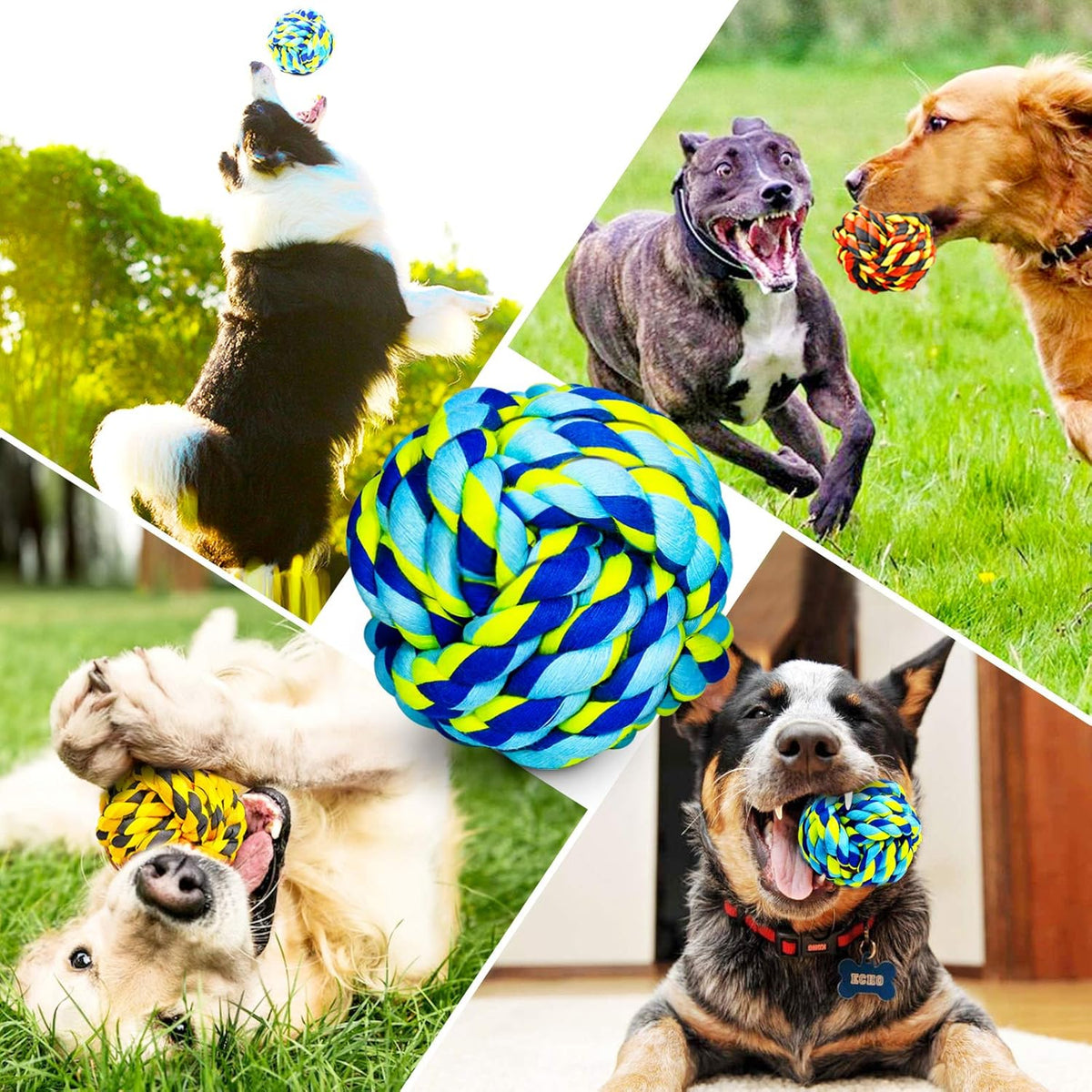 SHARLOVY Dog Toys for Aggressive Chewers, Dog Balls for Large Breeds, Heavy Duty Cotton Rope Chew