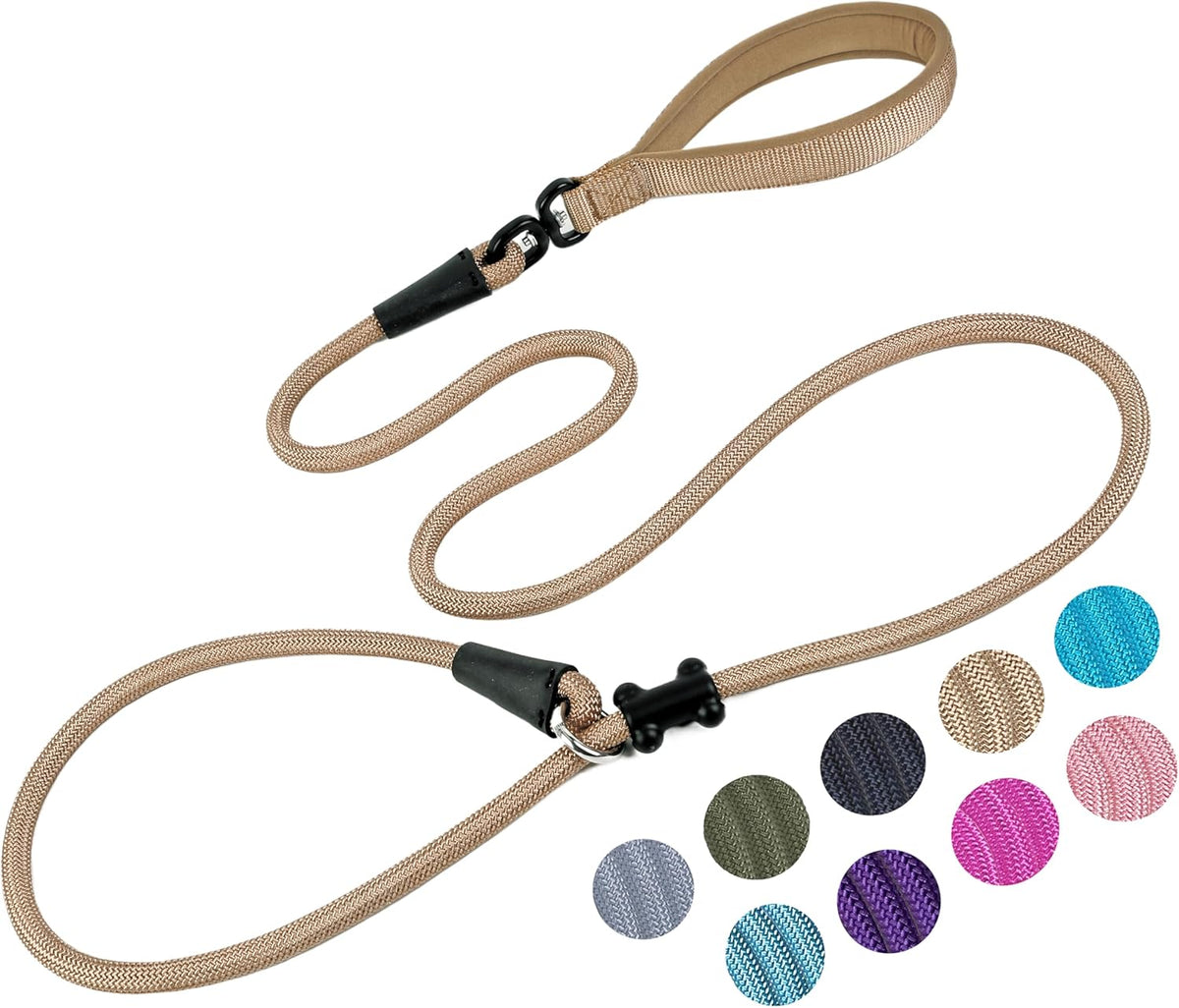 Slip Lead Dog Leash，Strong Nylon Rope Leash and Padded Handle,No Pull Outdoor Walking Training Lead