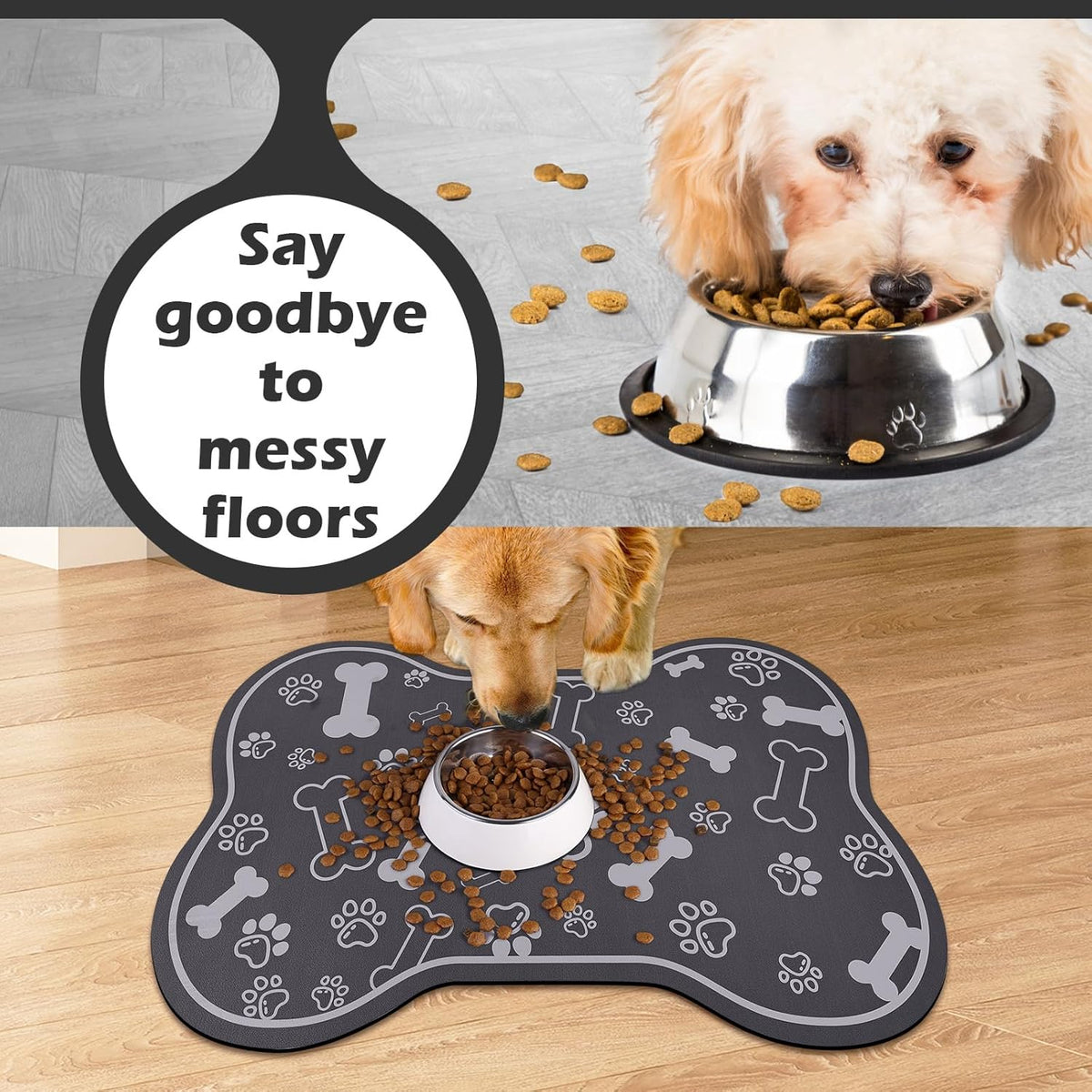 Dog Cat Food Mat,Rapid AbsorbentPet Feeding Mat, Bone Shaped Dog Placemat Water Bowl Mat with