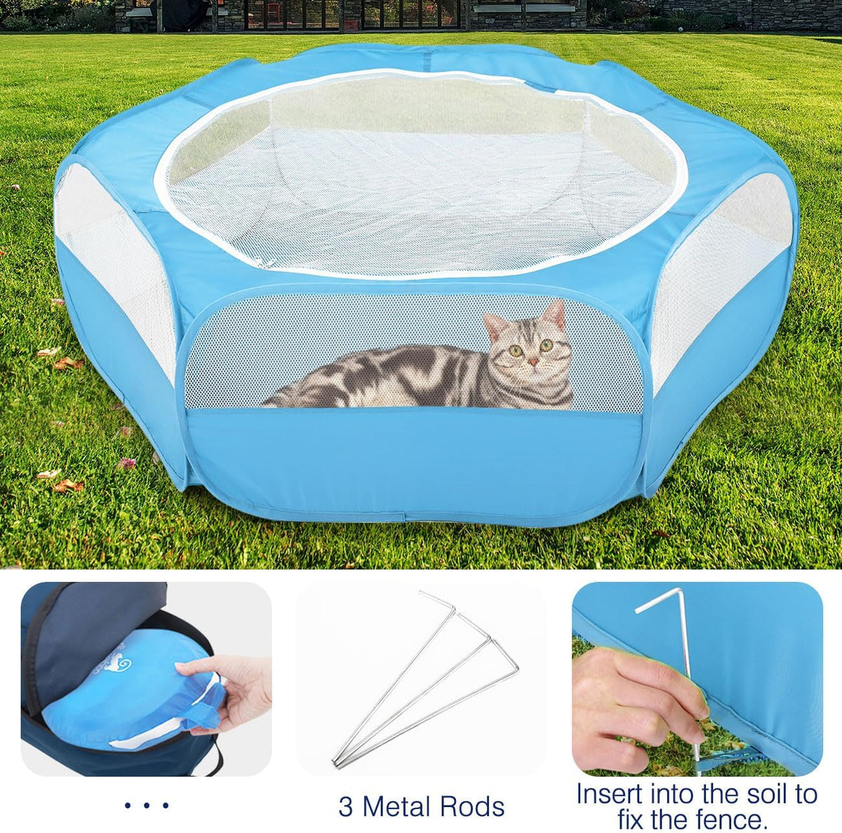 Pawaboo Small Animals Playpen, Waterproof Small Pet Cage Tent with Zippered Cover, Portable Outdoor