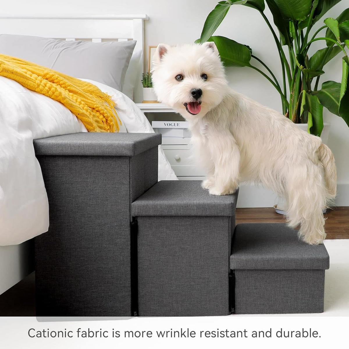 Dog Stairs with Storage 18" H, 3-Step Wider Dog Steps for Small/Medium/Large Old Dogs Cats, Folding