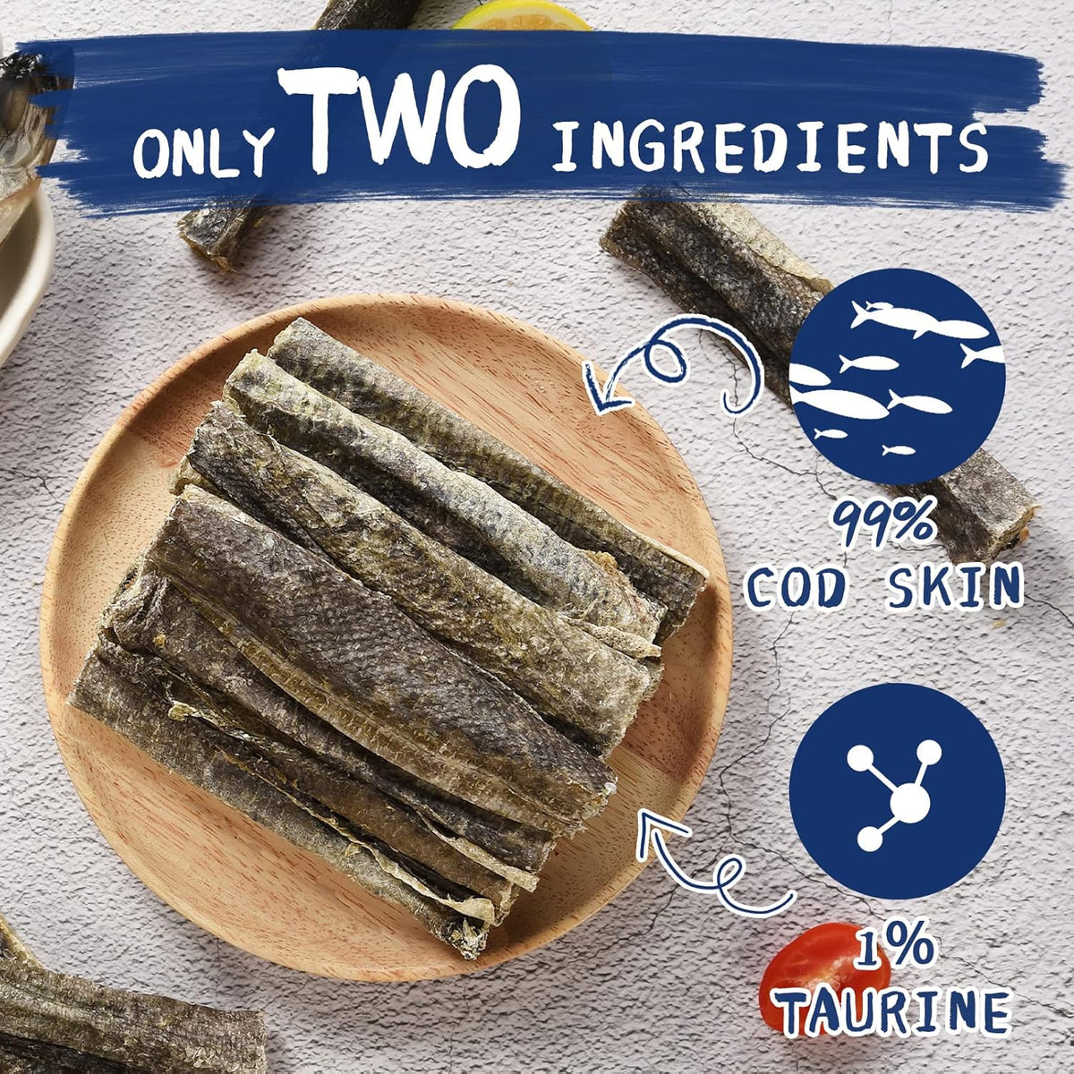 Dog Treats, Cod Skins Dog Treat with Taurine, One-Ingredient Grain-Free Chew Fish Skin Rolls Rich