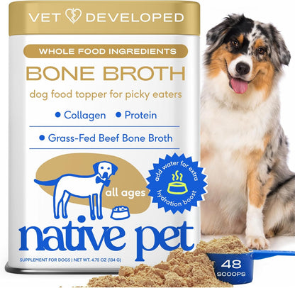 Native Pet Bone Broth for Dogs - Made with Real Beef Bone Broth, Dog Food Toppers for Picky Eaters