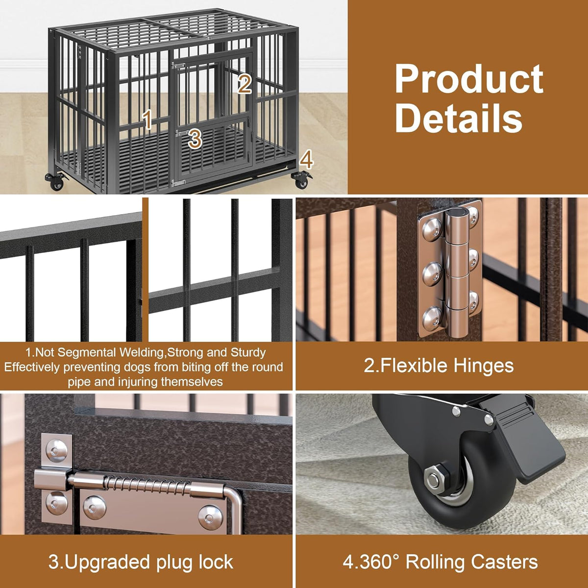 Polar Aurora Heavy Duty Dog Crate, Foldable Indestructible Dog Kennel, Escape Proof Extra Large Dog