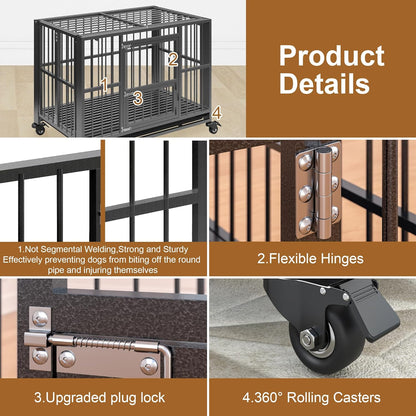 Polar Aurora Heavy Duty Dog Crate, Foldable Indestructible Dog Kennel, Escape Proof Extra Large Dog