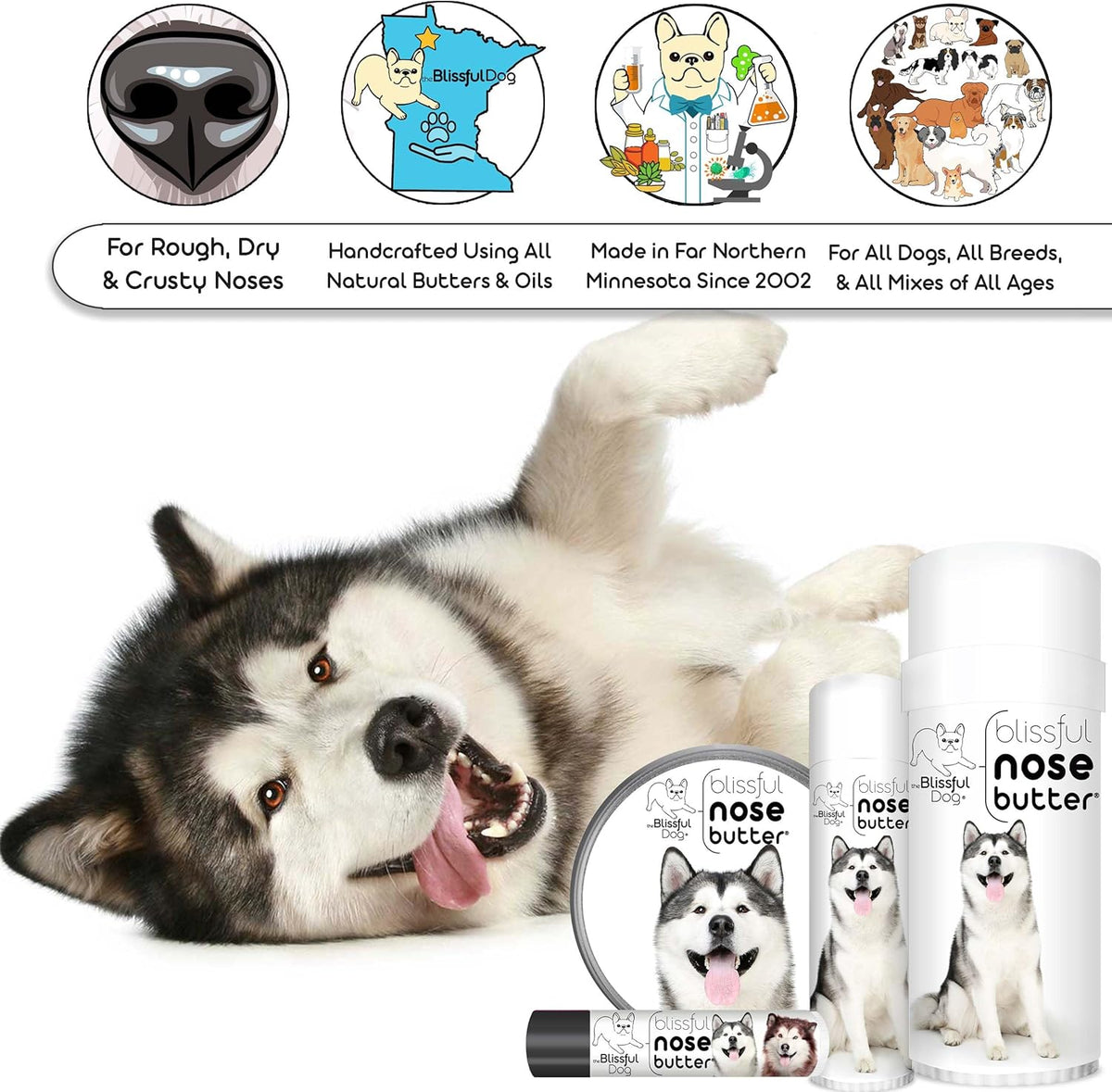 The Blissful Dog Malamute Unscented Nose Butter - Dog Nose Butter, 4 Ounce