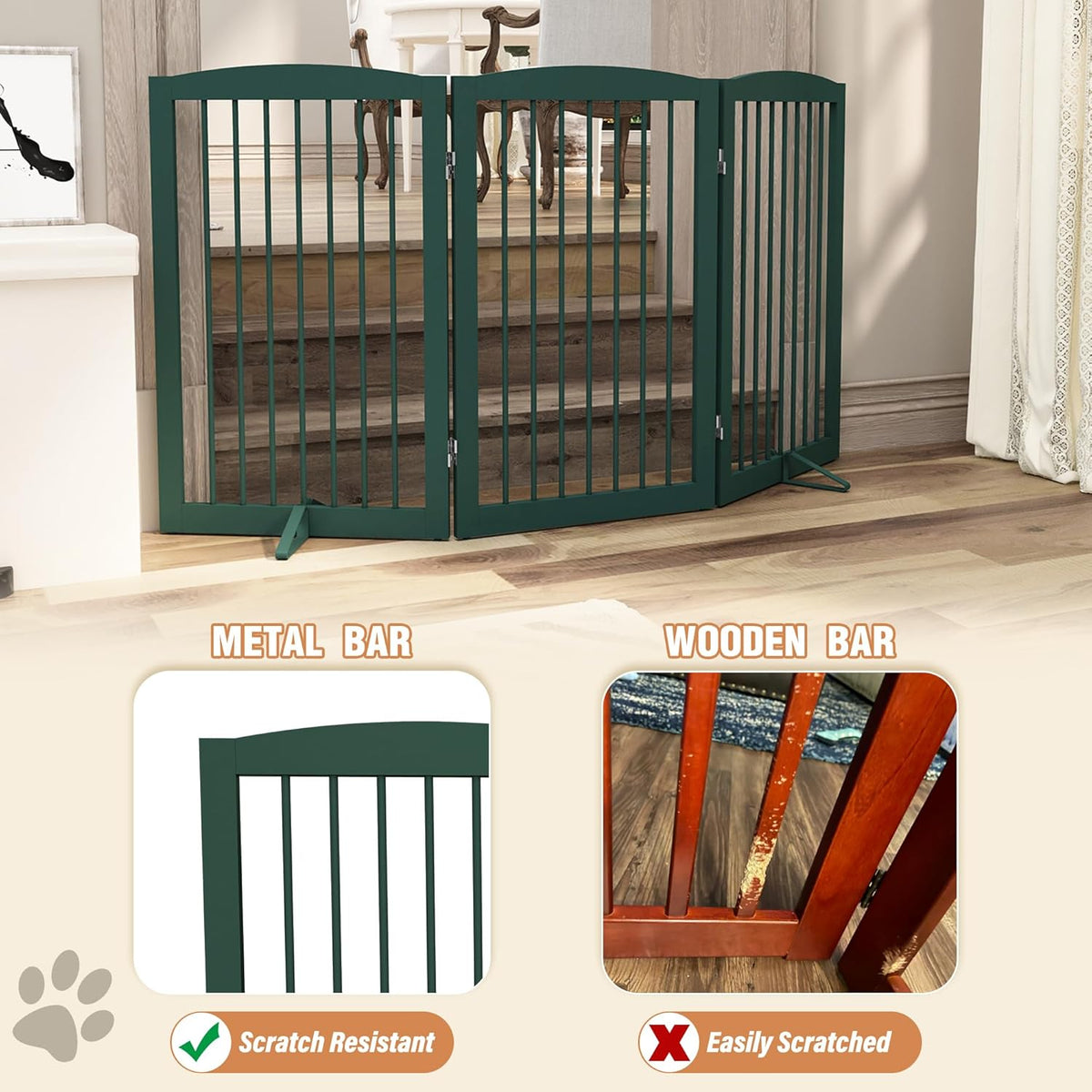 Freestanding Pet Gate for Dogs, Foldable Wooden Dog Gate for House Indoor, Step Over Pet Puppy