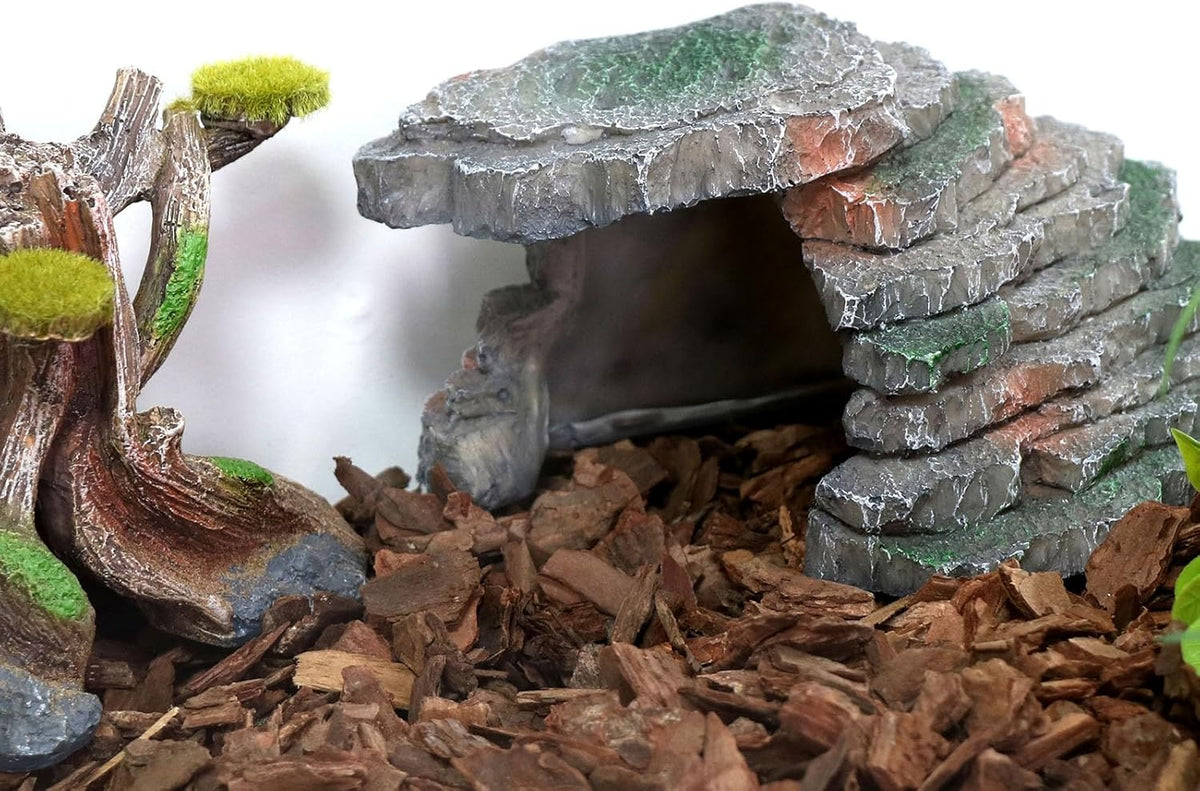 Gecko Hide Shale Scape Step Ledge, Reptile Cave Hideout Tank Accessories Decorations, Great for