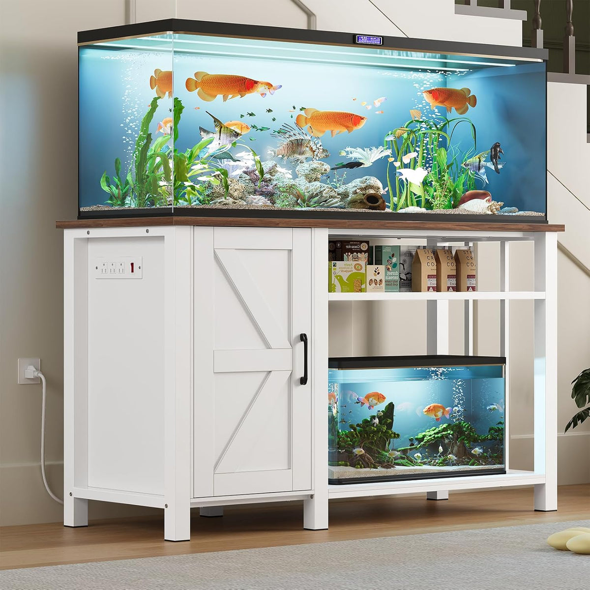 55-75 Gallon Fish Tank Stand with Power Outlet & Adjustable Shelf, Heavy Duty Aquarium Stand with