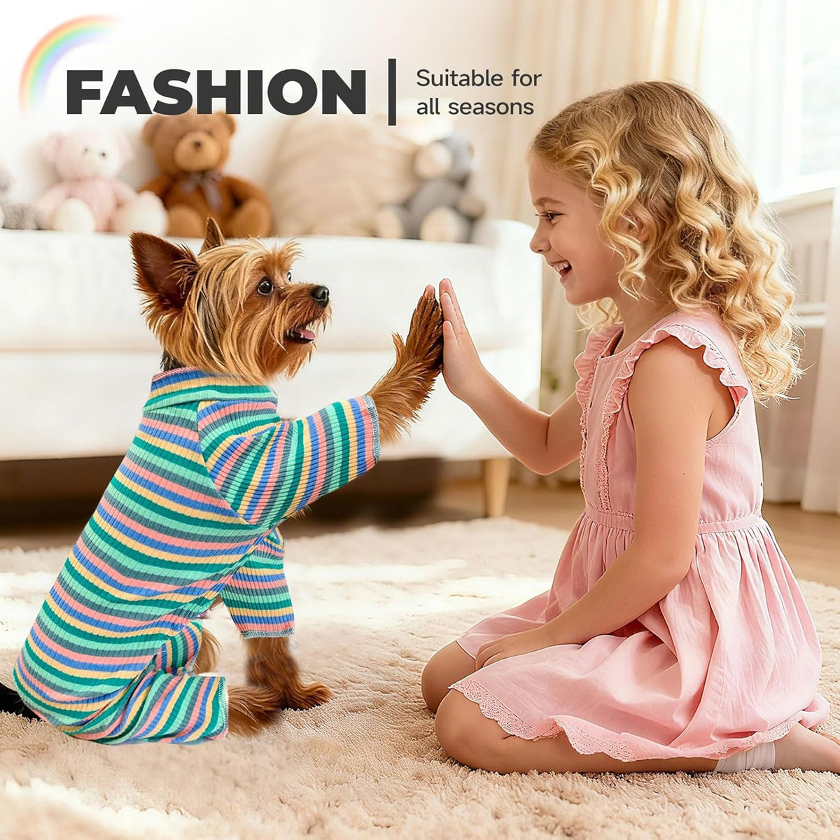 BAEJMJK Striped Dog Pajamas Stretchy Cute Four-Legged Boy Girl Dog Clothes with Sleeves Comfortable
