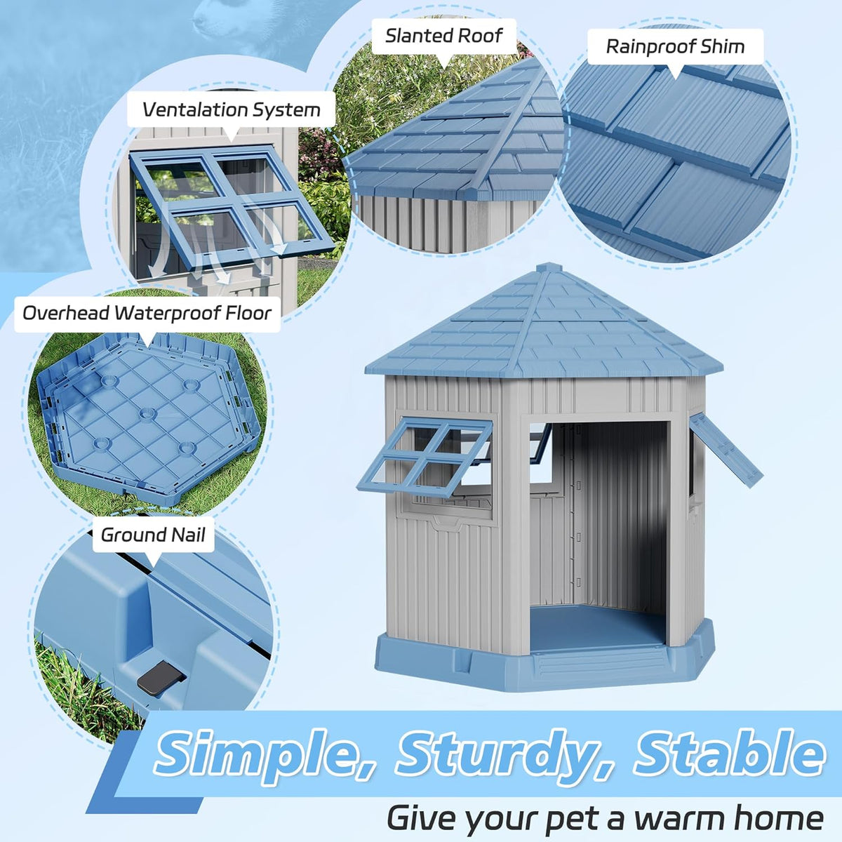 Durable Dog House Indoor Outdoor for Small Medium Dogs, Weatherproof Puppy Shelter with Elevated