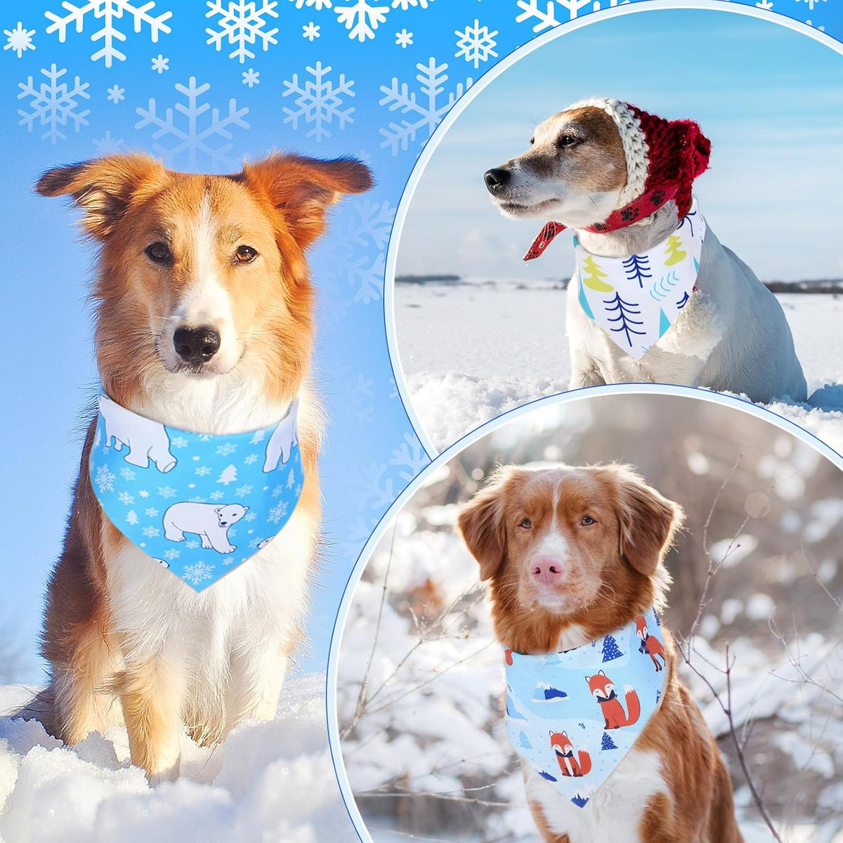 Abbylike 50 Pcs Winter Dog Bandanas Bulk Blue Snowflake Dog Bandanas for Pets Triangle Kerchief
