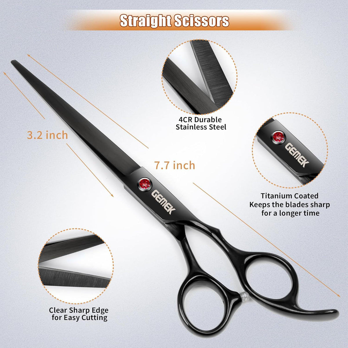 7.0in Titanium Professional Dog Grooming Scissors Set, GEMEK 6 in 1 Straight & Thinning & Upwards