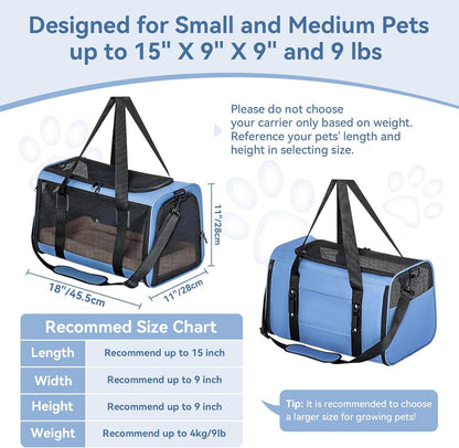PETSFIT Soft-Sided Cat Carriers & Car Seats with Patent Safe Buckles, Clip-On Harness，18"x11"x11"
