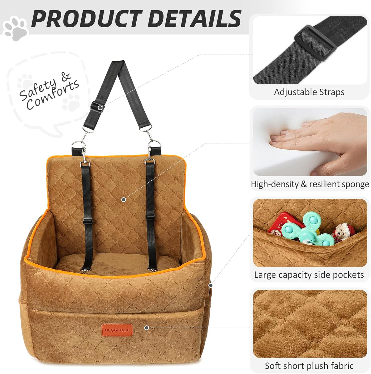 Dog Car Seat for Small Medium Dogs, Memory Foam Dog Booster Seats with Thick Cushion for Dogs Under