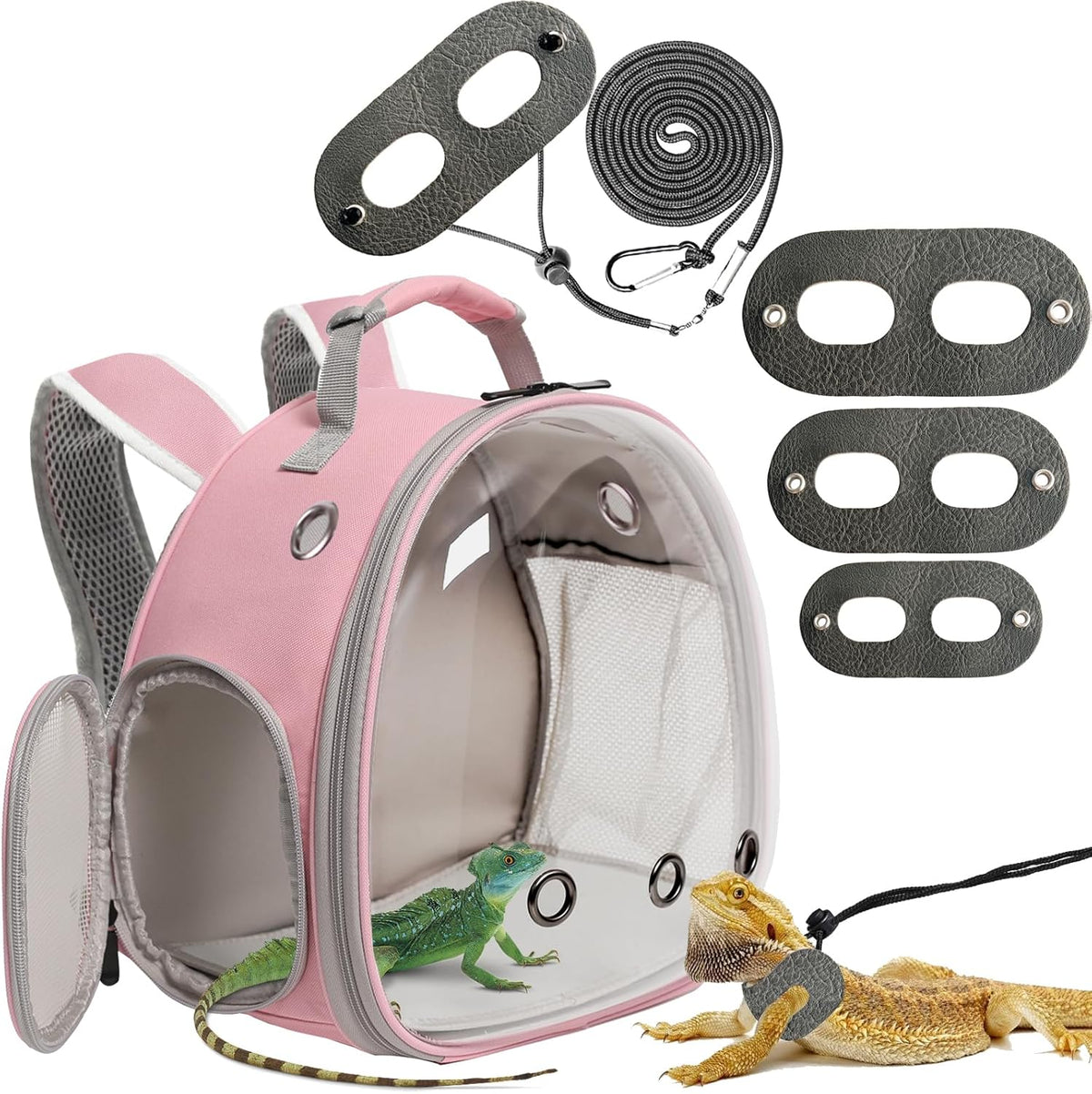Lizard Backpack Travel Carrier,Bearded Dragon Travel Backpack with Harness and Leash Set,Space