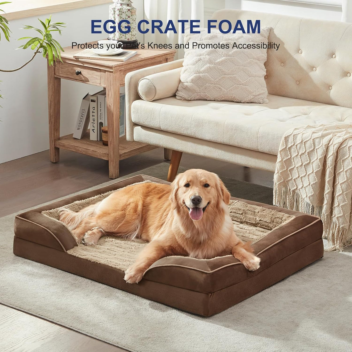 FURTIME Orthopedic Dog Beds for Large Dogs, Egg Foam Dog Bed with Ultra Comfy Supportive Foam