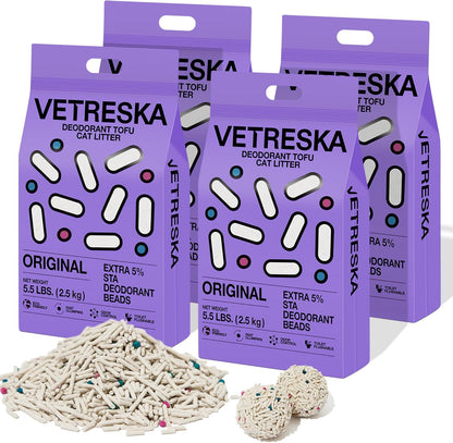 VETRESKA Tofu Cat Litter,Natural Kitty Litter Strong Clumping Flushable Cat Litter Pellets Ultra