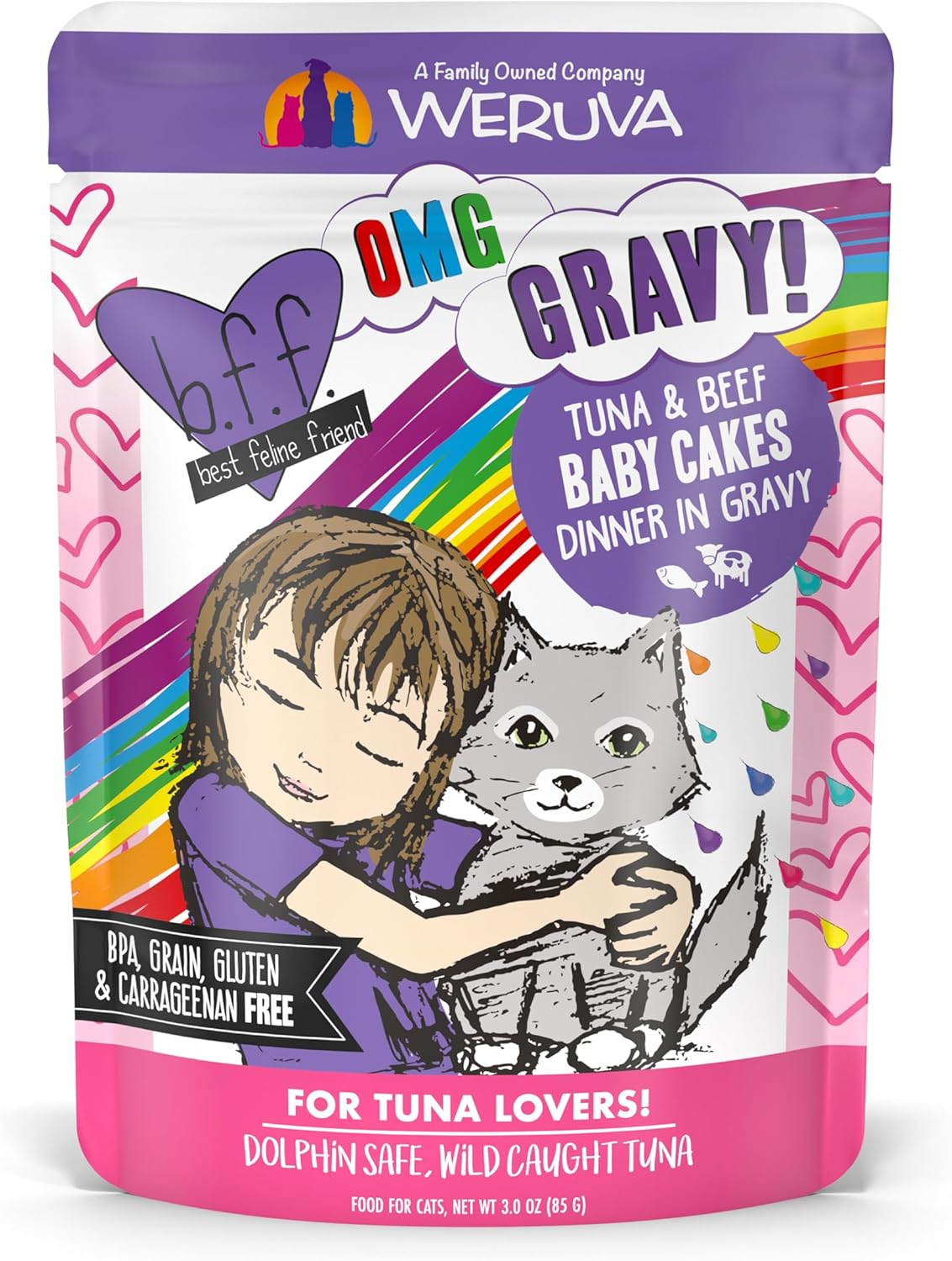 Weruva B.F.OMG - Best Feline Friend Oh My Gravy!, Tuna & Beef Baby Cakes with Tuna & Beef in Gravy