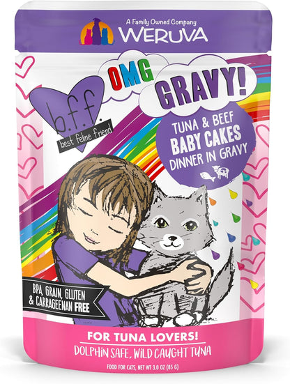 Weruva B.F.OMG - Best Feline Friend Oh My Gravy!, Tuna & Beef Baby Cakes with Tuna & Beef in Gravy